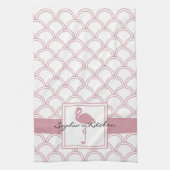 Art Deco Golfpatroon Roze Flamingo Theedoek (Verticaal)