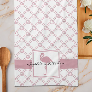 Art Deco Golfpatroon Roze Flamingo Theedoek