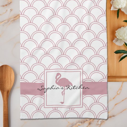 Art Deco Golfpatroon Roze Flamingo Theedoek
