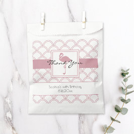 Art Deco Golfpatroon Roze Flamingo Verjaardag Bedankzakje