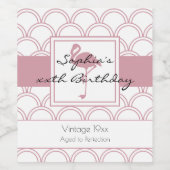 Art Deco Golfpatroon Roze Flamingo Verjaardag Wijn Etiket (Enkel label)