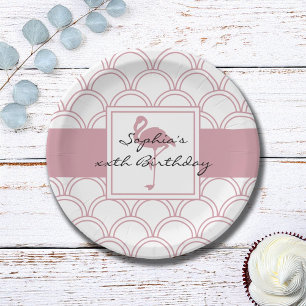 Art Deco golfpatroon roze flamingo verjaardagsfees Papieren Bordje