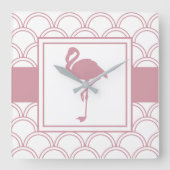 Art Deco golfpatroon roze flamingo Vierkante Klok (Voorkant)