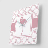 Art Deco golfpatroon roze flamingo Vierkante Klok (Hoek)