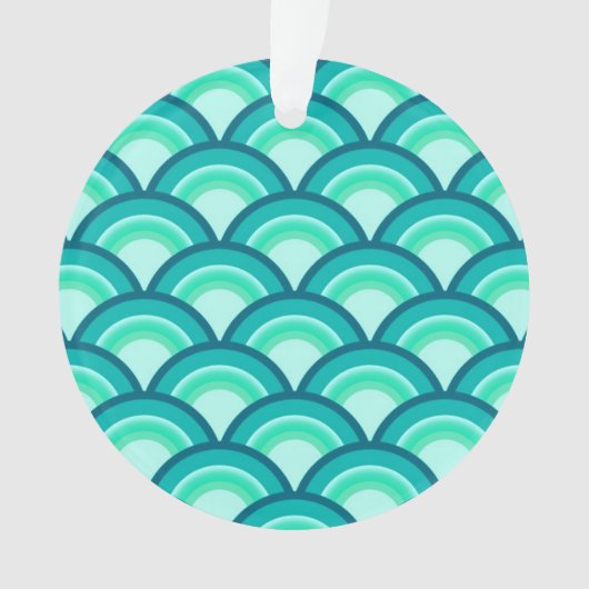 Art Deco golfpatroon - tinten turquoise Ornament (voorkant)