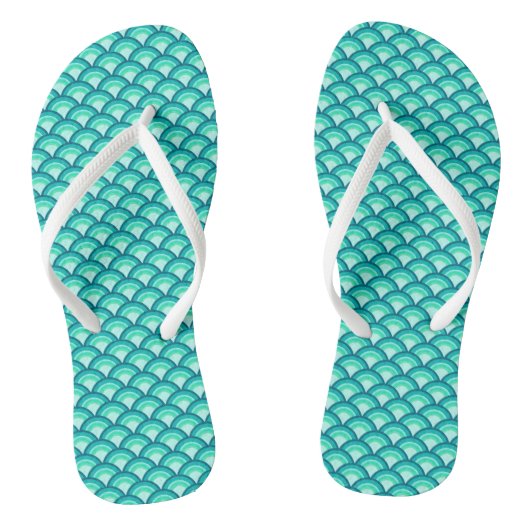 Art Deco golfpatroon, tinten turquoise Teenslippers (Voetbed)