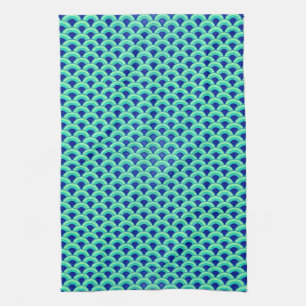 Art Deco golfpatroon - turquoise en kobalt Theedoek