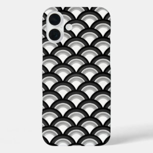 Art Deco golfpatroon - zwart en wit iPhone 16 Plus Hoesje