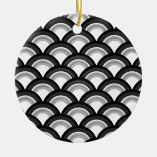 Art Deco-golfpatroon - zwart-wit Keramisch Ornament