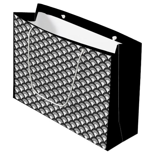 Art Deco-golfpatroon - zwart-wit Large Cadeautasje (Voorkant Gekanteld)