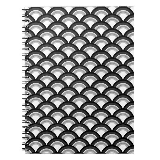 Art Deco-golfpatroon - zwart-wit Notitieboek (Voorkant)
