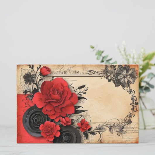Art Deco Gothic Rode Bloem Scrapbook Papier (Staand voorkant)