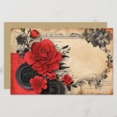 Art Deco Gothic Rode Bloem Scrapbook Papier (Voorkant / Achterkant)