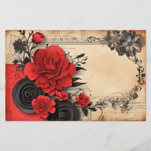 Art Deco Gothic Rode Bloem Scrapbook Papier (Voorkant)