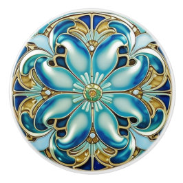 Art Deco Goud Aqua Blauwe Geometrische Keramische Knop