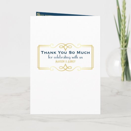 Art Deco Goud Blauw Entourage Orde van Ceremonie Programma (Achterkant)