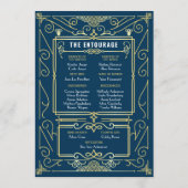Art Deco Goud Blauw Entourage Orde van Ceremonie Programmakaart (Achterkant)