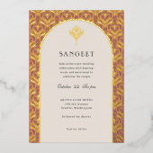 Art Deco Goud Bloemen Indiaas Bruiloft Sangeet Folie Uitnodiging (Voorkant)