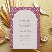 Art Deco Goud Bloemen Indiaas Bruiloft Sangeet Folie Uitnodiging