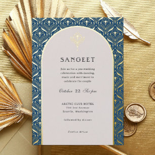 Art Deco Goud Bloemen Indiaas Bruiloft Sangeet Folie Uitnodiging