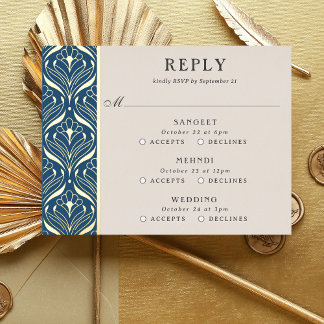 Art Deco Goud Bloemenbruiloft Multi Event RSVP-kaa Folie Uitnodiging Briefkaart