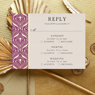 Art Deco Goud Bloemenbruiloft Multi Event RSVP-kaa Folie Uitnodiging Briefkaart
