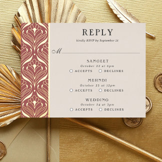 Art Deco Goud Bloemenbruiloft Multi Event RSVP-kaa Folie Uitnodiging Briefkaart