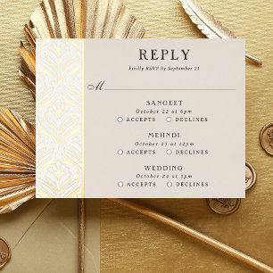 Art Deco Goud Bloemenbruiloft Multi Event RSVP-kaa Folie Uitnodiging Briefkaart