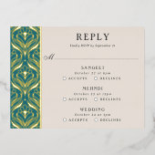 Art Deco Goud Bloemenbruiloft Multi Event RSVP-kaa Folie Uitnodiging Briefkaart (Voorkant)