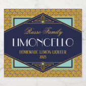 Art Deco Goud en Blauw Likeur Label Likeurfles Etiket (Enkel label)
