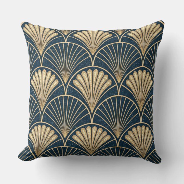 Art Deco Goud En Marineblauw  Kussen (Voorkant)