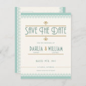 Art Deco Goud en Mint Opslaan van de Datum Aankondigingskaart (Voorkant / Achterkant)