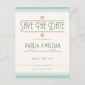 Art Deco  Goud en Mint Opslaan van de Datum Aankondigingskaart (Voorkant)