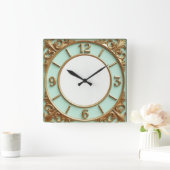 Art Deco Goud en Mint Vierkante Klok (Huis)