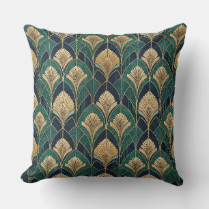 Art Deco Goud en Teal Geometrisch Abstract Patroon Kussen