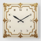 Art Deco Goud en Wit Vierkante Klok (Voorkant)