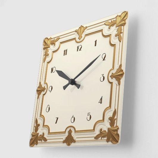 Art Deco Goud en Wit Vierkante Klok (Hoek)