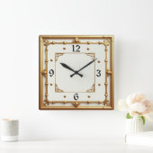 Art Deco Goud en Wit Vierkante Klok (Huis)