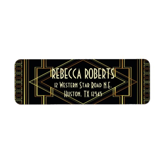 Art Deco Goud en Zwart Bruiloft Grote Gatsby Etiket (Voorkant)