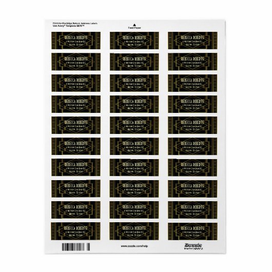 Art Deco Goud en Zwart Bruiloft Grote Gatsby Etiket (Full Sheet)