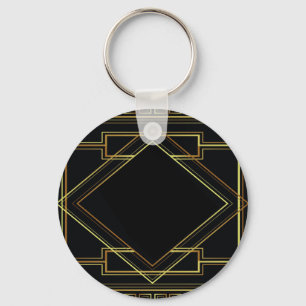  art deco goud en zwart geometrisch patroon sleutelhanger