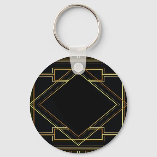 art deco goud en zwart geometrisch patroon sleutelhanger (Voorkant)