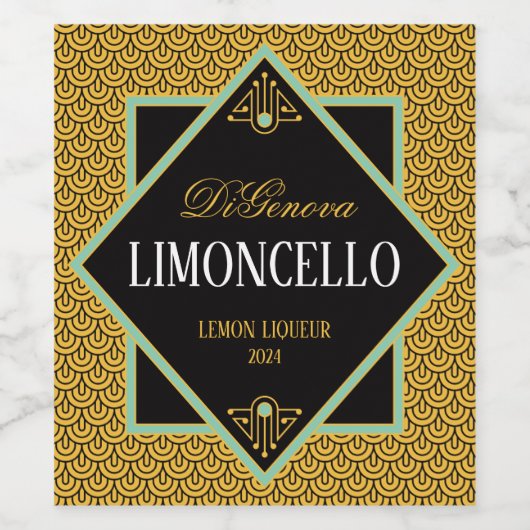 Art Deco Goud en Zwart Likeur Label Wijn Etiket (Enkel label)