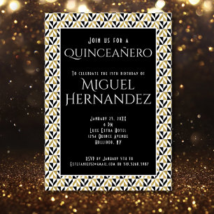 Art Deco Goud en Zwart Quinceañero 15e verjaardag Kaart