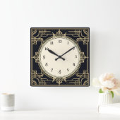 Art Deco Goud en Zwart Vierkant Lijst Vierkante Klok (Huis)