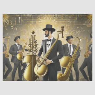 Art Deco Goud en Zwarte Jazzband Tissuepapier