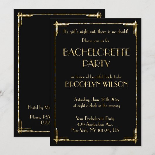 Art Deco Goud Folie Bruidsfeest Uitnodigingen (Voorkant / Achterkant)