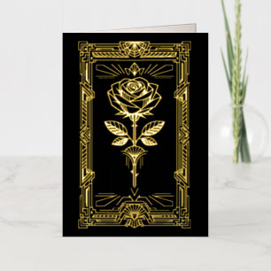 Art Deco Goud Folie Roos Valentijnkaart Wenskaart