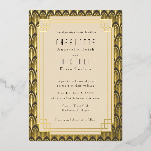 Art Deco  goud Folie Uitnodiging (Voorkant)