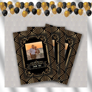 Art Deco Goud Gatsby Jaren 20 Foto Huwelijksfeest Bedankkaart